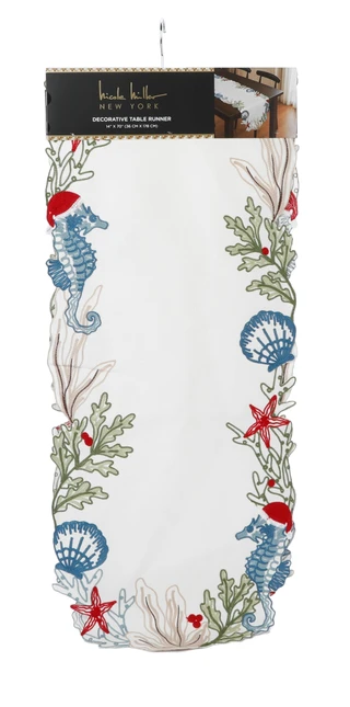 Thumbnail 1: Nicole Miller 14x70 Seahorse Santa Hat Decorative Table Runner 