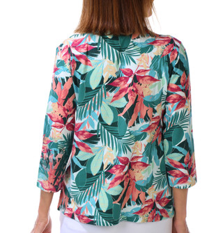 Thumbnail 3: Coral Bay Women's Petite 3/4 Sleeve Printed Scalloped V Neck Top 