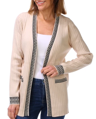 Thumbnail 1: RIO & RIAN Women's Long Sleeve Open Front Ribbed Cardigan 