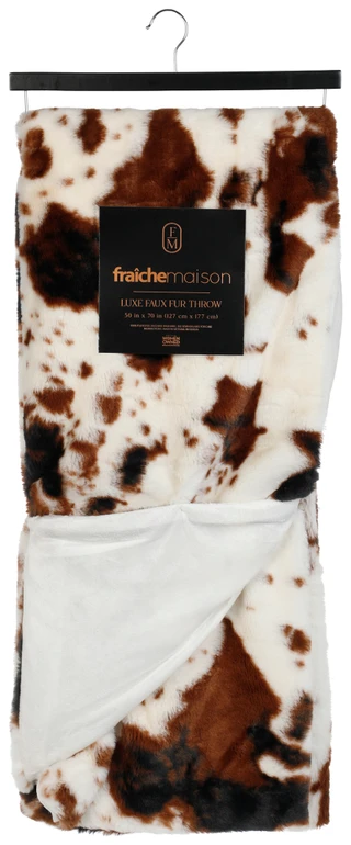 Thumbnail 1: Fraiche Maison 50x70 Cow Print Luxe Faux Fur Throw 