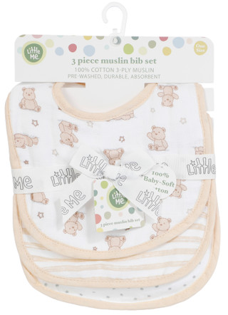 Thumbnail 1: Little Me Baby 3 Pc Bear Muslin Bib Set 