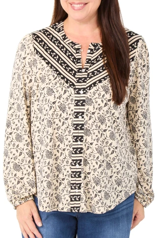 Thumbnail 1: BOBEAU Women's Long Sleeve Print Top 
