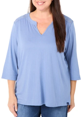 Thumbnail 1: Lands End Women's Plus 3/4 Sleeve Crochet Trim Top 