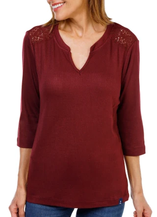 Thumbnail 1: Lands End Women's 3/4 Sleeve Crochet Trim Top 