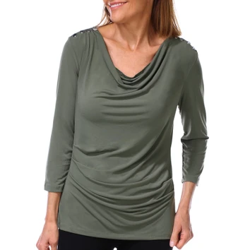 Thumbnail 1: Tahari Women's 3/4 Sleeve Cowl Neck Stud Top 