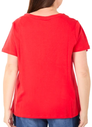Thumbnail 2: Coral Bay Women's Plus Short Sleeve Rhinestone V-Neck Top 