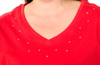 Thumbnail 3: Coral Bay Women's Plus Short Sleeve Rhinestone V-Neck Top 
