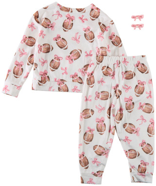 Thumbnail 2: B TWEEN Toddler Girls 2 Pc Football & Bows Pajama Pants Set 