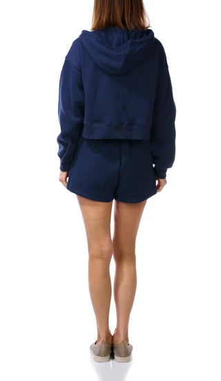 Thumbnail 4: HARMONY & BALANCE 2 Pc Women's Long Sleeve Fleece Cropped Hoodie Short Set  