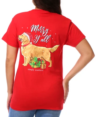 Thumbnail 1: SIMPLY SOUTHERN Junior's Short Sleeve Christmas Doggie Graphic Tee 
