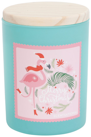 Thumbnail 2: SCENTSATIONAL 11 oz Merry Christmas Flamingo Scented Candle 