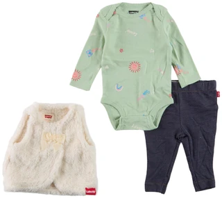 Thumbnail 1: Levi's 3 Pc Baby Girls Long Sleeve Fur Vest Legging Set  