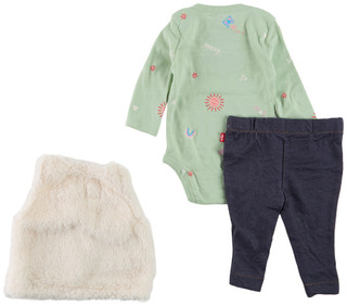 Thumbnail 4: Levi's 3 Pc Baby Girls Long Sleeve Fur Vest Legging Set  