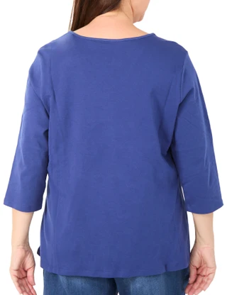 Thumbnail 2: Coral Bay Women's Plus 3/4 Sleeve Lace Trim V-Neck Top 