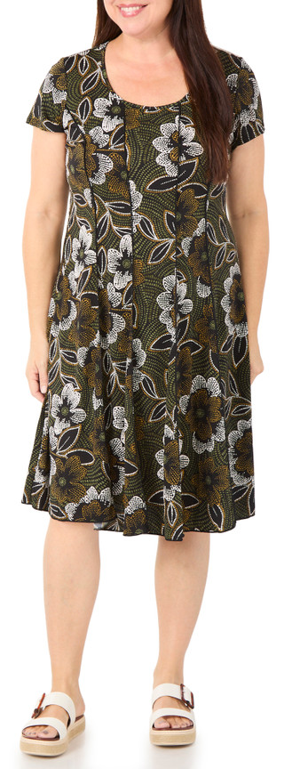 Thumbnail 1: Sami & Jo Women's Plus Short Sleeve Print Puff Panel Midi Dress  