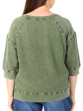 Thumbnail 3: FARMERS MARKET Women's Plus 3/4 Sleeve Waffle Solid Top  