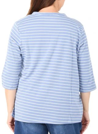 Thumbnail 3: Lands End Women's Plus 3/4 Sleeve Infinity Stripe Henley Top  