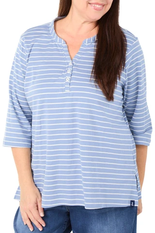 Thumbnail 1: Lands End Women's Plus 3/4 Sleeve Infinity Stripe Henley Top  