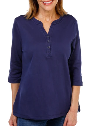 Thumbnail 1: Lands End Women's 3/4 Sleeve Henley Top  