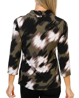 Thumbnail 2: Tahari Women's 3/4 Sleeve Twist Front Floral Top 