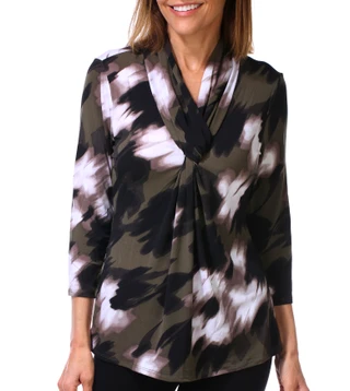 Thumbnail 1: Tahari Women's 3/4 Sleeve Twist Front Floral Top 
