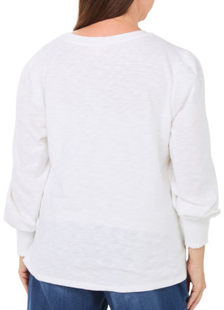 Thumbnail 2: FARMERS MARKET Women's Plus Long Sleeve Smocked Cuff Solid Top  