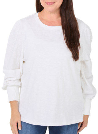 Thumbnail 1: FARMERS MARKET Women's Plus Long Sleeve Smocked Cuff Solid Top  