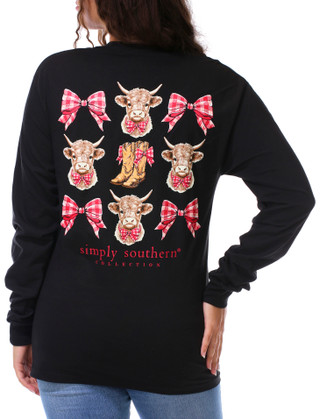 Thumbnail 1: SIMPLY SOUTHERN Junior's Long Sleeve Christmas Highland Cow Graphic Tee 