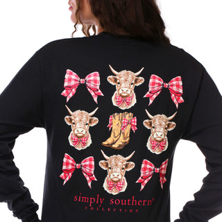 Thumbnail 3: SIMPLY SOUTHERN Junior's Long Sleeve Christmas Highland Cow Graphic Tee 