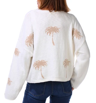 Thumbnail 3: MOON & MADISON Women's Long Sleeve Palm Tree Pullover Top  