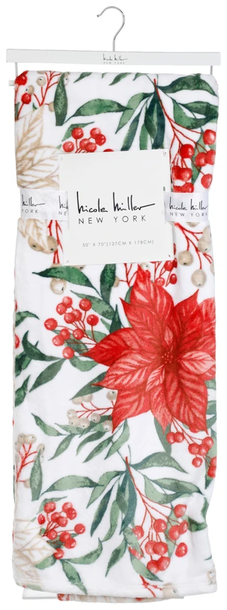 Thumbnail 1: Nicole Miller 50x70 Christmas Poinsettia Plush Throw  