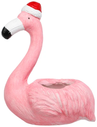 Thumbnail 2: Magical Season Christmas Flamingo w/ Santa Hat Planter  