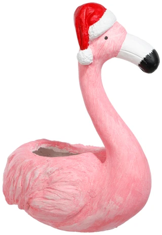 Thumbnail 1: Magical Season Christmas Flamingo w/ Santa Hat Planter  