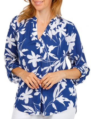 Thumbnail 1: Floral & Ivy Women's 3Q Sleeve Henley Top 