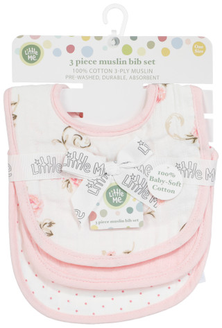 Thumbnail 1: Little Me Baby Girls 3 Pc Floral Muslin Bib Set 