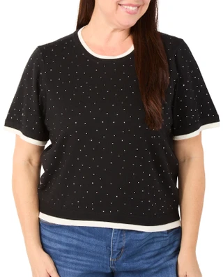 Thumbnail 1: Nanette Lepore Women's Plus Short Sleeve Rhinestone Top 