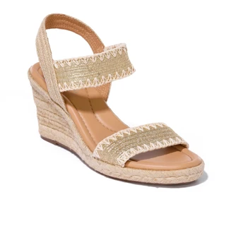 Thumbnail 1: Easy Spirit Women's Gold Two Band Espadrille Wedge Sandals 