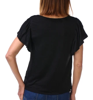 Thumbnail 2: MAX STUDIO Women's Short Sleeve Crinkle Jersey Crocheted Yoke Top 