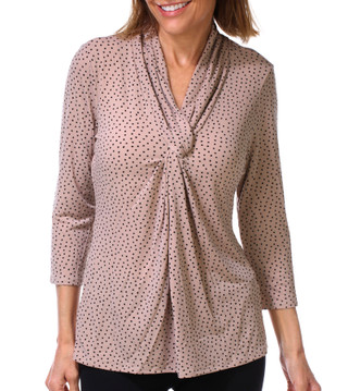 Thumbnail 1: Tahari Women's 3/4 Sleeve Twist Front Dot Top 
