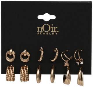 Thumbnail 1: Noir 6 Pc Gold Tone Hoop Earring Set 
