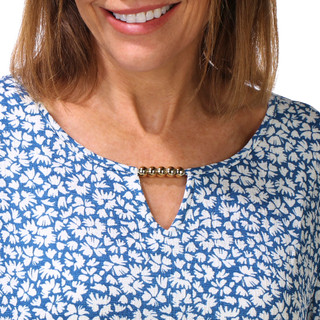 Thumbnail 2: Hearts of Palm Women's Petite 3/4 Sleeve Bitsy Blossom Crinkle Top  