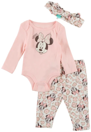 Thumbnail 1: Disney Baby Baby Girls 3 Pc Long Sleeve Onesie Pants Set 