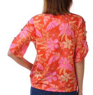 Thumbnail 2: Stella Parker Women's Petite Floral Grommet Lace Up Sleeve Top 