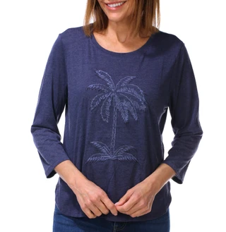 Thumbnail 1: Caribbean Joe Women's 3/4 Sleeve Crew Neck Embroidered Palm Top  