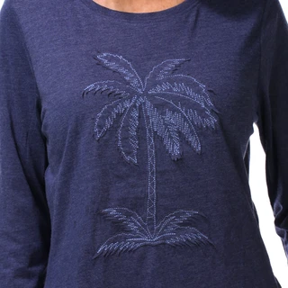 Thumbnail 3: Caribbean Joe Women's 3/4 Sleeve Crew Neck Embroidered Palm Top  