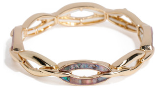 Thumbnail 1: Napier 2.25 In Abalone Link Stretch Vintage Gold Bracelet  