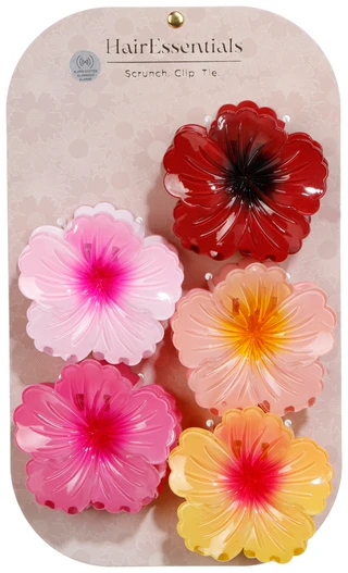 Thumbnail 1: Hair Essentials 5 Pk Hibiscus Hair Claw Clips Set 