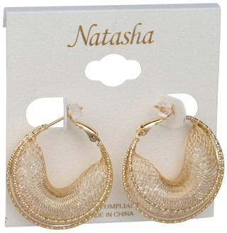 Thumbnail 1: Natasha Gold Tone Mesh Hoop Earrings  