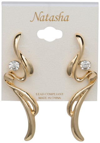 Thumbnail 1: Natasha Gold Tone Swirl Statement Earrings 