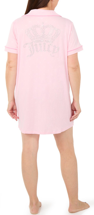 Thumbnail 3: Juicy Couture Women's Plus Short Sleeve Embossed Crown Button Up Nightgown 